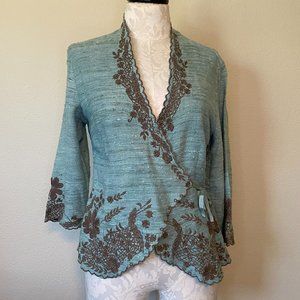 TSD TWO STAR DOG Raw Silk Embroidered Wrap Top